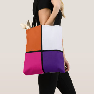 Tote Bag Carrés orange, violet et rose chaud