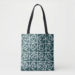 Tote Bag Carrés Roses Art déco Stylisé vert floral