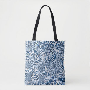 Tote Bag Carte Abstraite du Patchwork - Blanc sur Indigo Dy