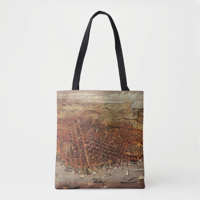 Tote Bag Carte aérienne antique de San Francisco, Californi (Devant)