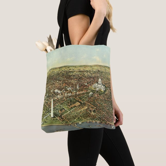 Tote Bag Carte antique avec une vue panoramique de Washingt (De près)