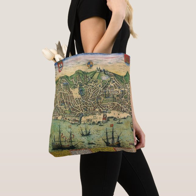 Tote Bag Carte antique de Lisbonne, Portugal par Braun/Hoge (De près)