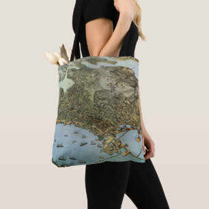 Tote Bag Carte antique Vue aérienne Ville de Seattle Washin