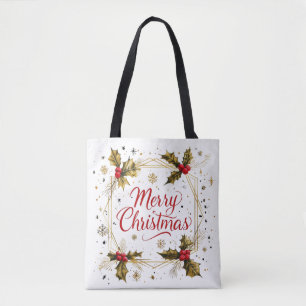 Tote Bag Carte classique Joyeux Noël avec Holly Design