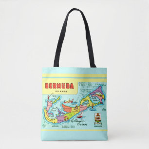 Tote Bag Carte colorée des Bermudes Vintages Fourre-tout