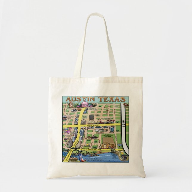 Tote Bag Carte de bande dessinée d'Austin le Texas (Devant)