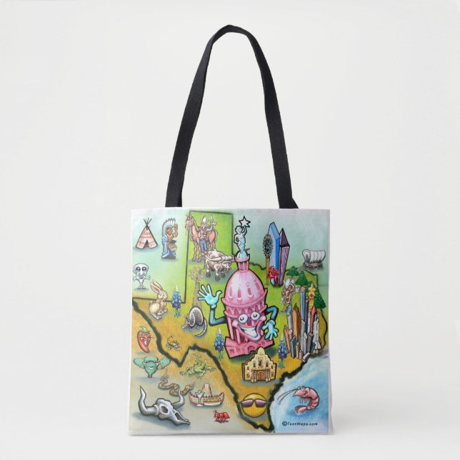 Tote Bag Carte de dessin animé d'Austin Texas (Devant)