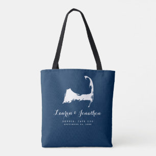 Tote Bag Carte de la Marine bleue et blanche Cape Cod Carte