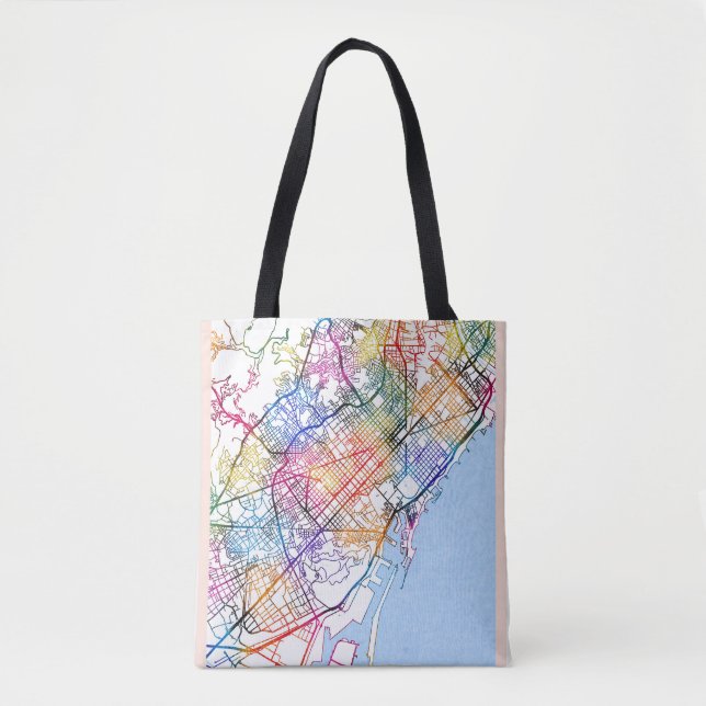 Tote Bag Carte de la ville de Barcelone (Devant)