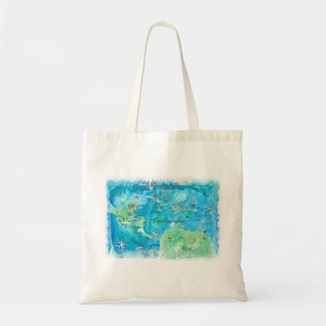Tote Bag Carte de l'affiche de voyage de croisière des Cara (Devant)