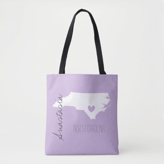 Tote Bag Carte de l'état de la Caroline du Nord personnalis (Devant)