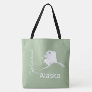 Tote Bag Carte de l'état de l'Alaska avec nom personnalisé 