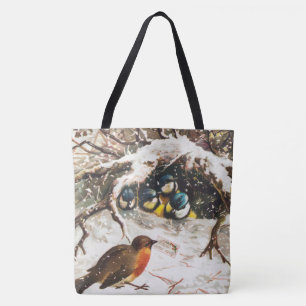 Tote Bag Carte de Noël vintage de l'ère victorienne, Oiseau