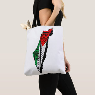 Tote Bag Carte de Palestine avec drapeau et Motif Keffiyeg
