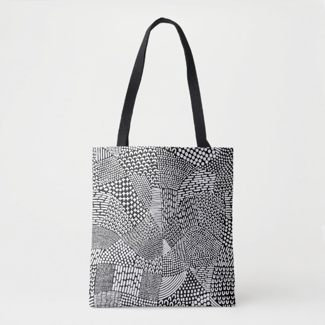 Tote Bag Carte de patchwork Abstrait - Blanc sur Noir (Devant)