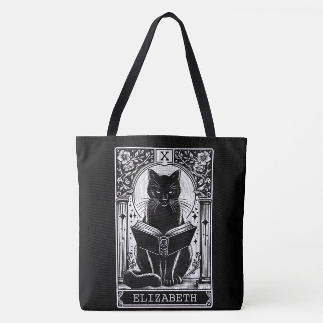 Tote Bag Carte de Tarot de chat noir du lecteur (Devant)