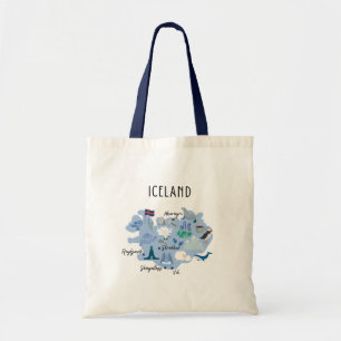 Tote Bag Carte de voyage Islande (impression unilatérale)