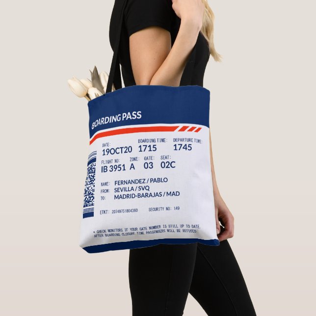 Tote Bag Carte d'embarquement - Bleu & Rouge (De près)