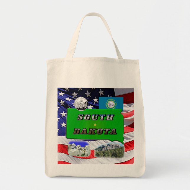 Tote Bag Carte du Dakota du Sud, Texte photo, Quartier Faux (Devant)