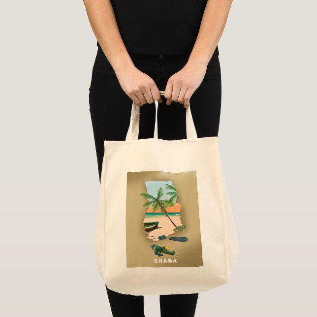 Tote Bag Carte du Ghana illustrée affiche de voyage. (Devant (produit))