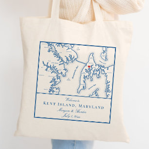 Tote Bag Carte du Maryland de Kent Island Mariage Bienvenue