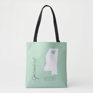 Tote Bag Carte du Mississippi avec nom personnalisé du coeu