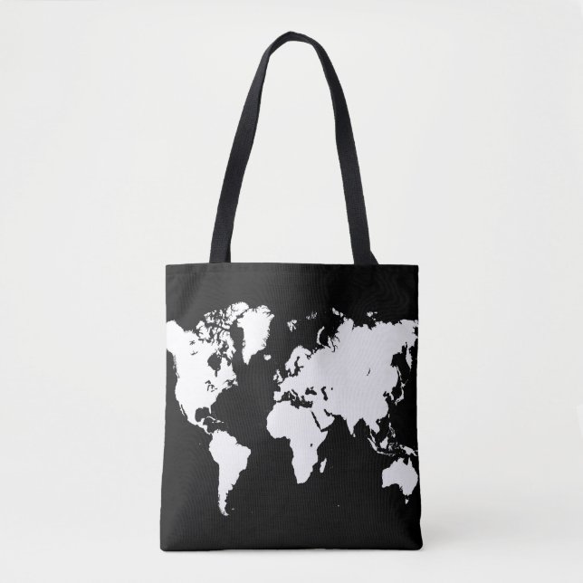 Tote Bag Carte du monde Design 69 noir blanc (Devant)