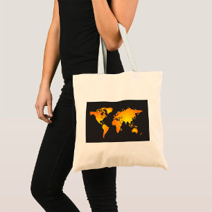 Tote Bag Carte du monde lumineuse en orange et jaune