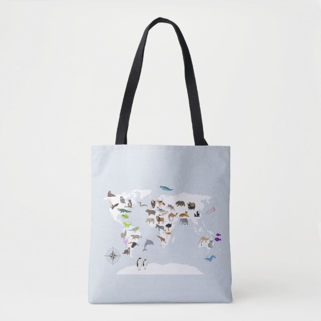 Tote Bag Carte du monde pour enfants Animaux (Devant)