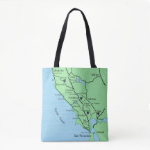 Carte du pays vinicole de Californie Fourre-tout