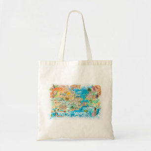 Tote Bag Carte illustrée de Rio de Janeiro avec les princi