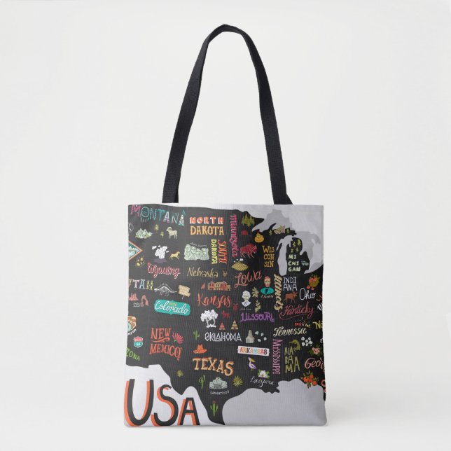 Tote Bag Carte illustrée des États-Unis. Poster avec états  (Devant)