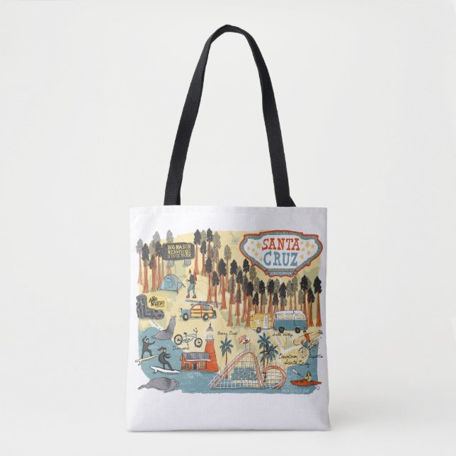 Tote Bag Carte illustrée père Noël Cruz California (Devant)