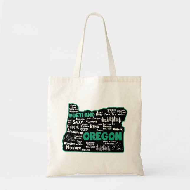Tote Bag Carte mignonne de l'Oregon, Portland, Salem, Eugen (Devant)