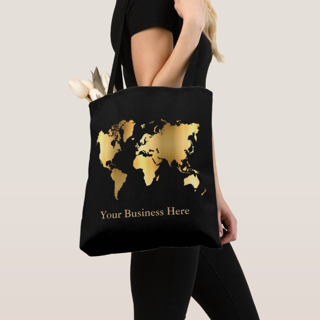 Tote Bag Carte Mondiale Gold/Noir (De près)