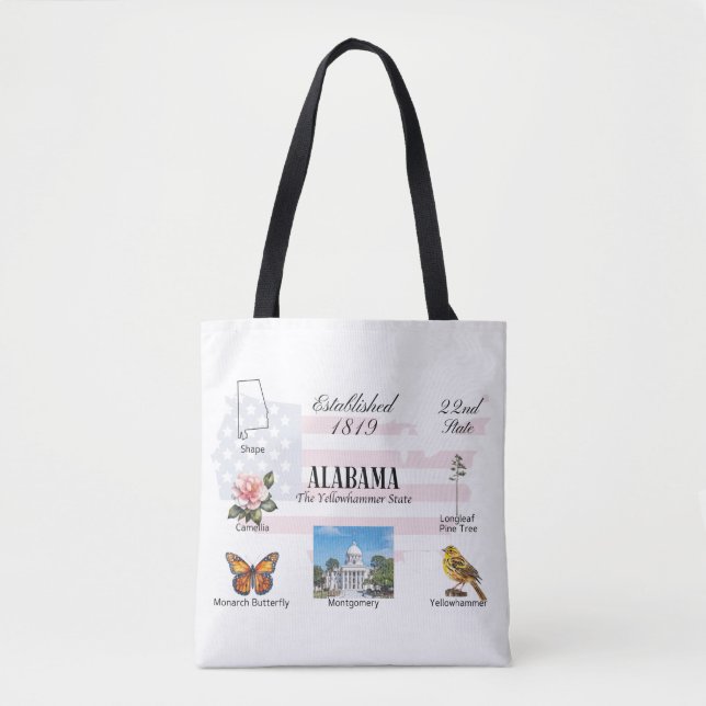 Tote Bag Carte postale Alabama | thèmes et repères d'état (Devant)