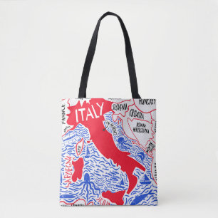 Tote Bag carte stylisée de l'Italie dessinée à la main. Ill