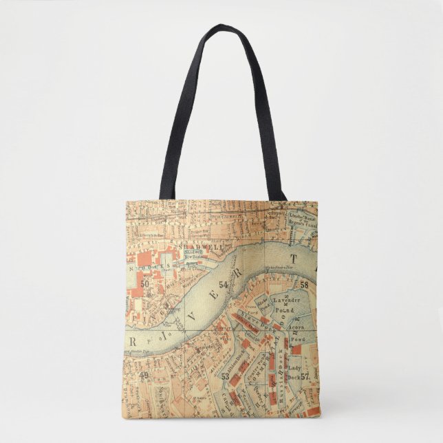 Tote Bag Carte Vintage de Londres Thames (Devant)