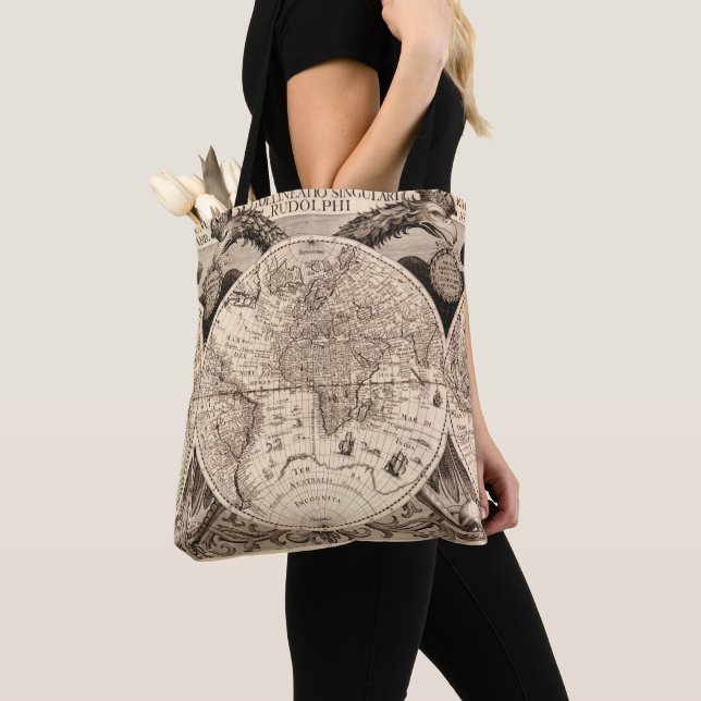 Tote Bag Carte vintage du monde (De près)