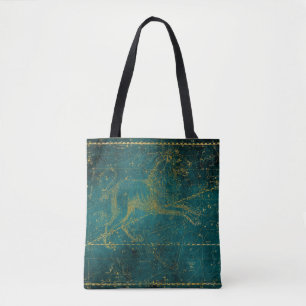 Tote Bag Carte vintage illustrée verte et dorée de la const