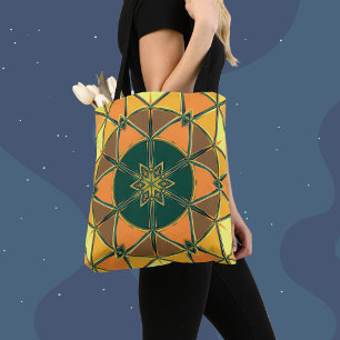 Tote Bag Carton Mandala jaune orange et vert