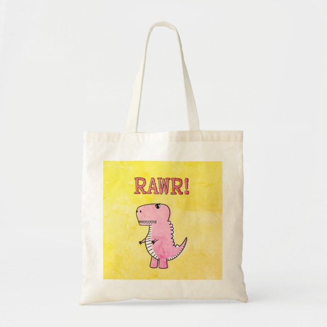 Tote Bag Carton rose Mignonne Et En Colère T-Rex Vieux Papi (Devant)