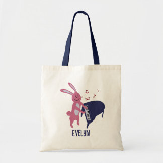 Tote Bag Cartoon Bunny Playing Piano Musical Personalized 