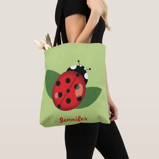 Tote Bag Cartoon Cute Ladybug Avec Nom Personnalisé (De près)