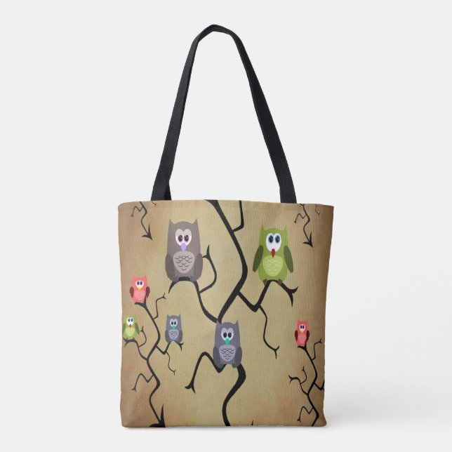 Tote Bag Cartoon Great Horned Owls (Dos)