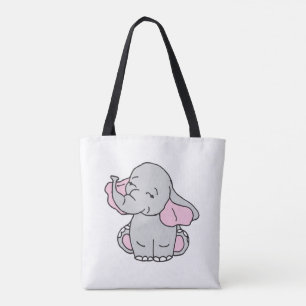 Tote Bag Cartoon Motif éléphant à main rose tiré