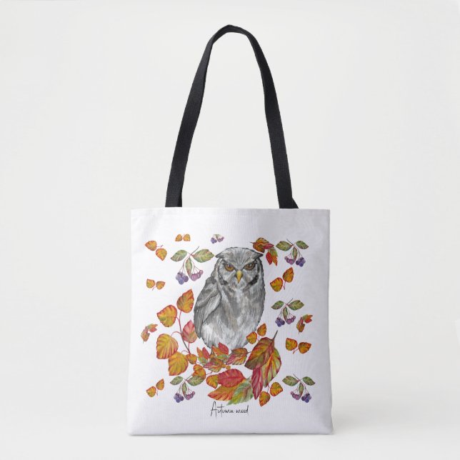 Tote Bag Cascade chute belle chouette et feuille (Devant)