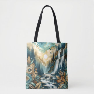 Tote Bag Cascade de Forest Mountain Boho Motif naturel