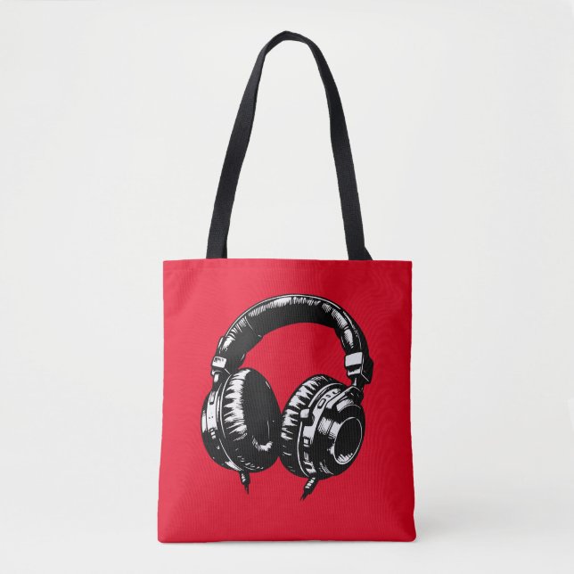 Tote Bag Casque de musique noire DJ (Devant)