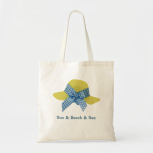 Tote Bag Casquette de paille pour femmes jaune et bleu